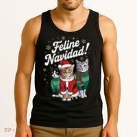 Feline Navidad Funny Cat Christmas Holiday Xmas Santa Hat Tank Top thumb 3