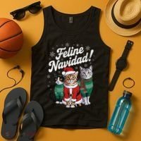 Feline Navidad Funny Cat Christmas Holiday Xmas Santa Hat Tank Top thumb 4