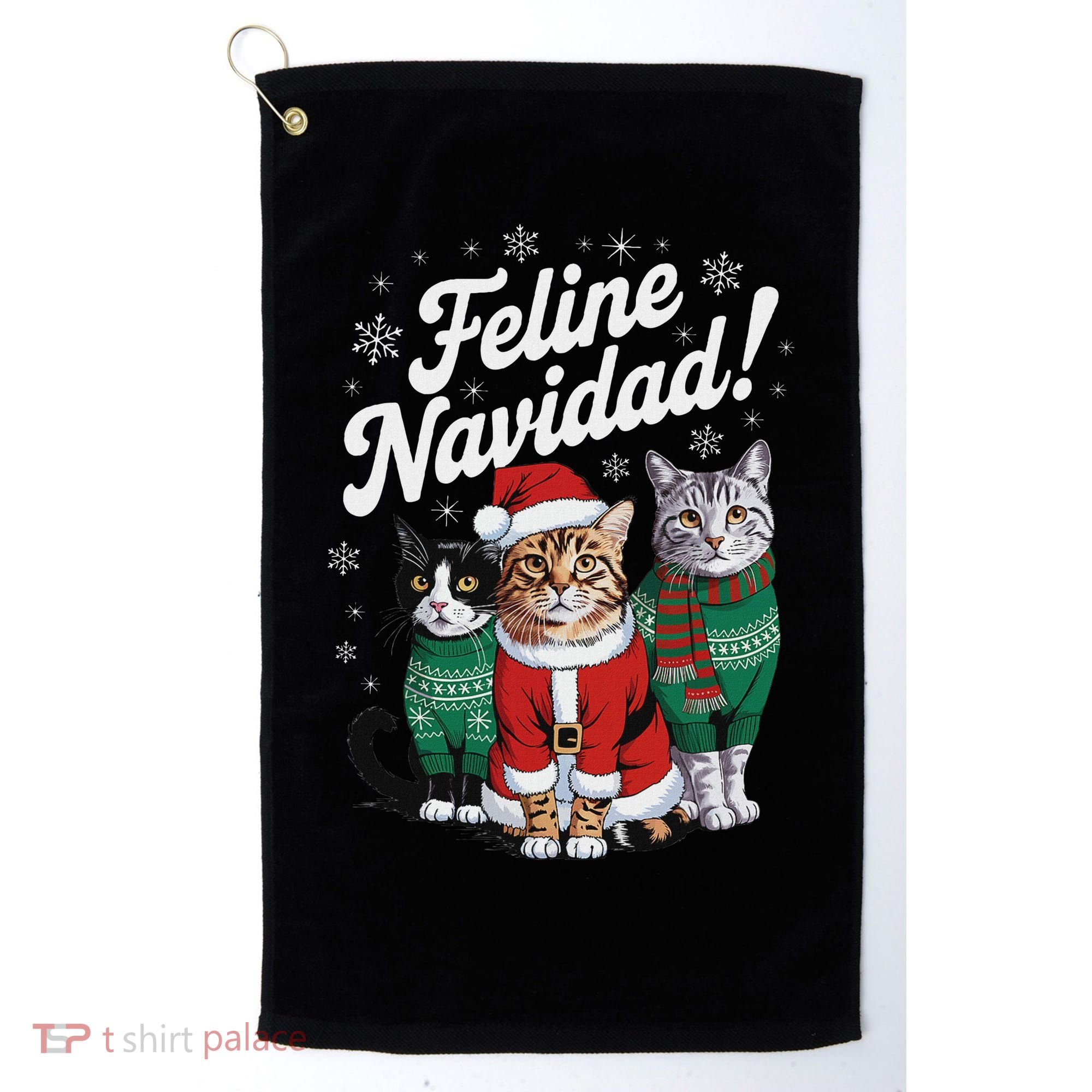 Feline Navidad Funny Cat Christmas Holiday Xmas Santa Hat Golf Towel