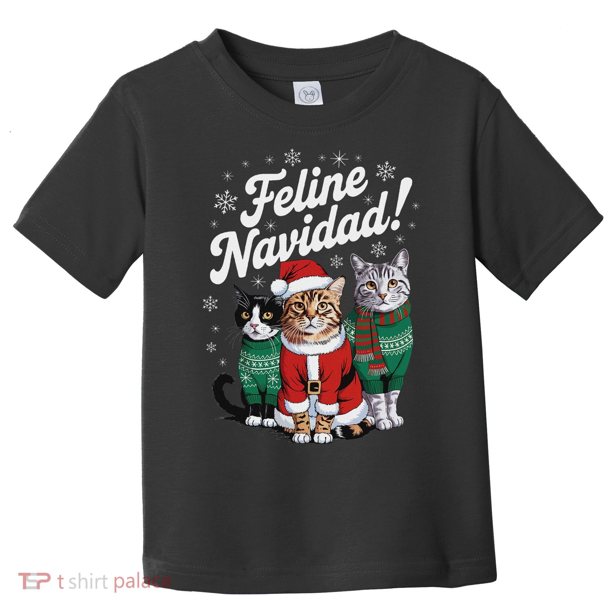 Feline Navidad Funny Cat Christmas Holiday Xmas Santa Hat Toddler T-Shirt