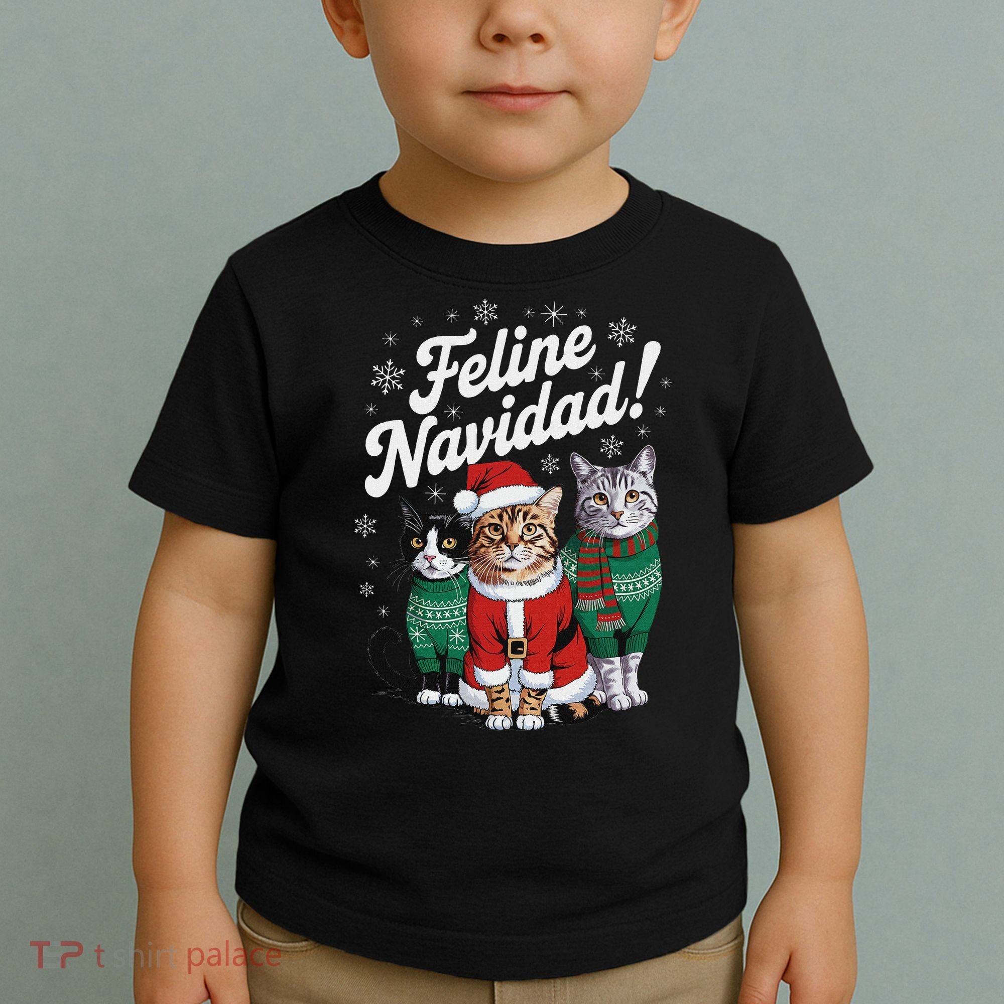 Feline Navidad Funny Cat Christmas Holiday Xmas Santa Hat Toddler T-Shirt