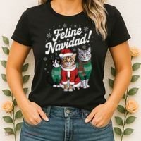 Feline Navidad Funny Cat Christmas Holiday Xmas Santa Hat Women's T-Shirt thumb 2