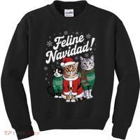 Feline Navidad Funny Cat Christmas Holiday Xmas Santa Hat Kids Sweatshirt thumb 0