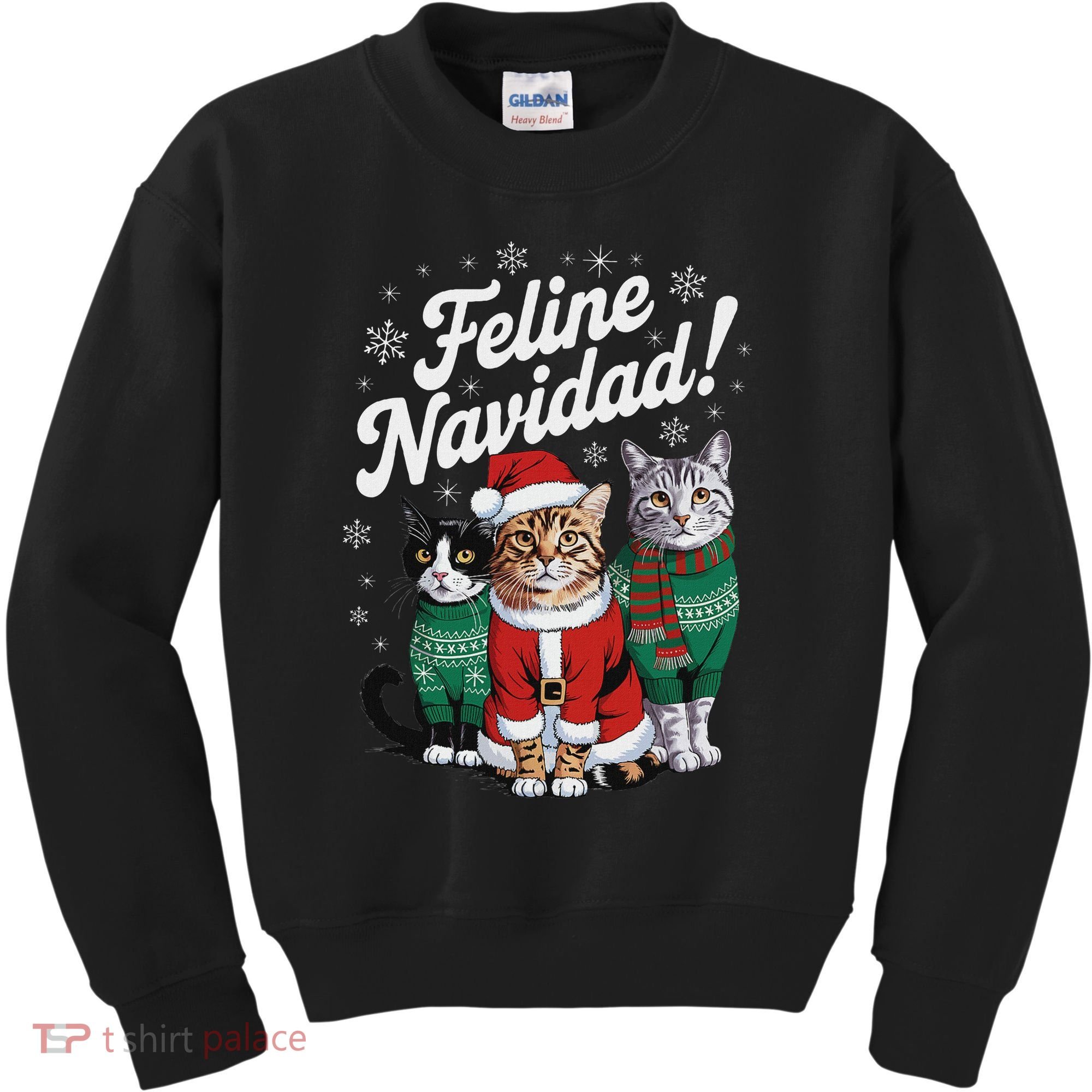 Feline Navidad Funny Cat Christmas Holiday Xmas Santa Hat Kids Sweatshirt