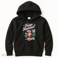 Feline Navidad Funny Cat Christmas Holiday Xmas Santa Hat Kids Hoodie thumb 0