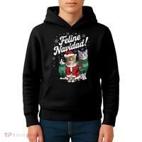 Feline Navidad Funny Cat Christmas Holiday Xmas Santa Hat Kids Hoodie thumb 4