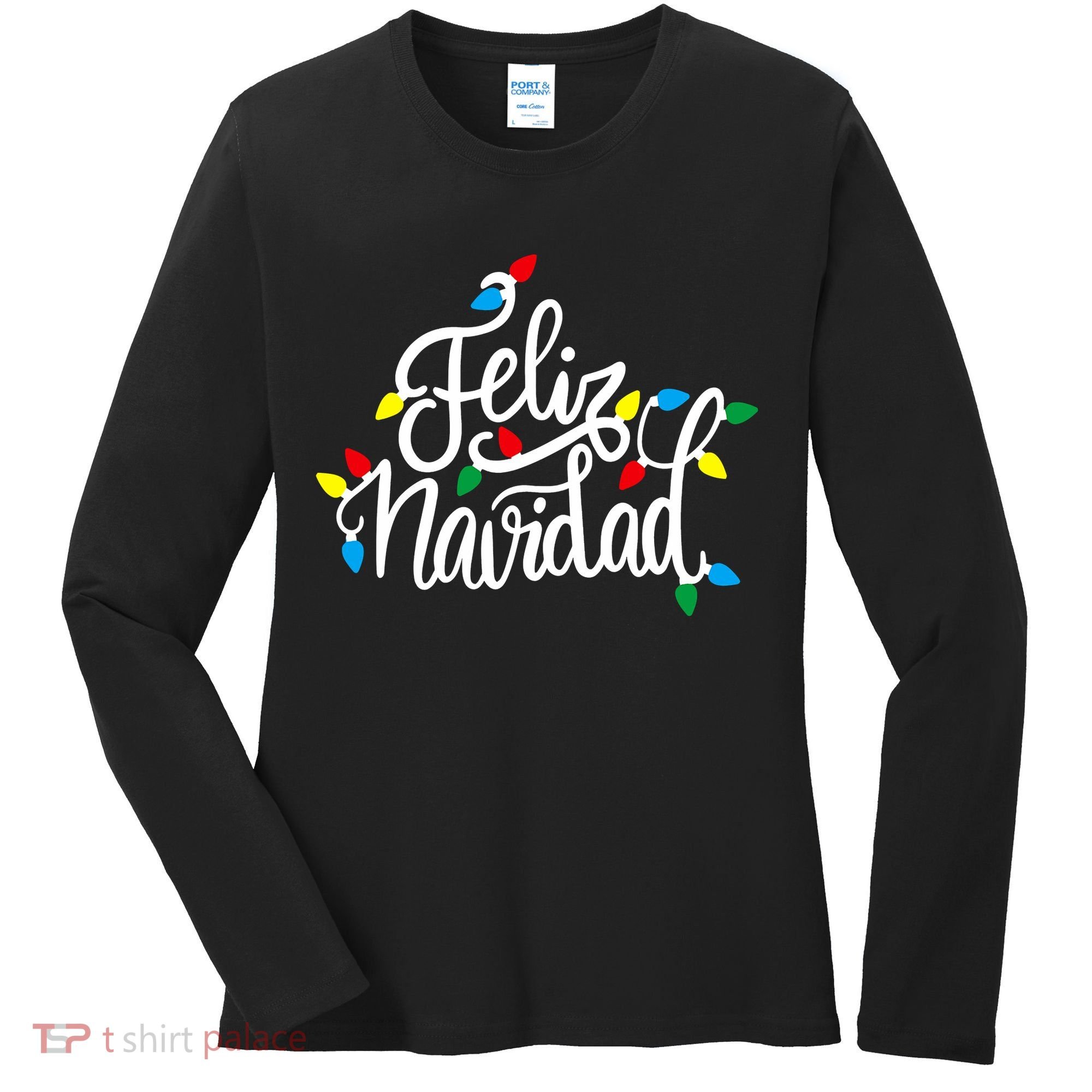 Feliz Navidad Funny Christmas Light Family Group Women's Long Sleeve Shirt