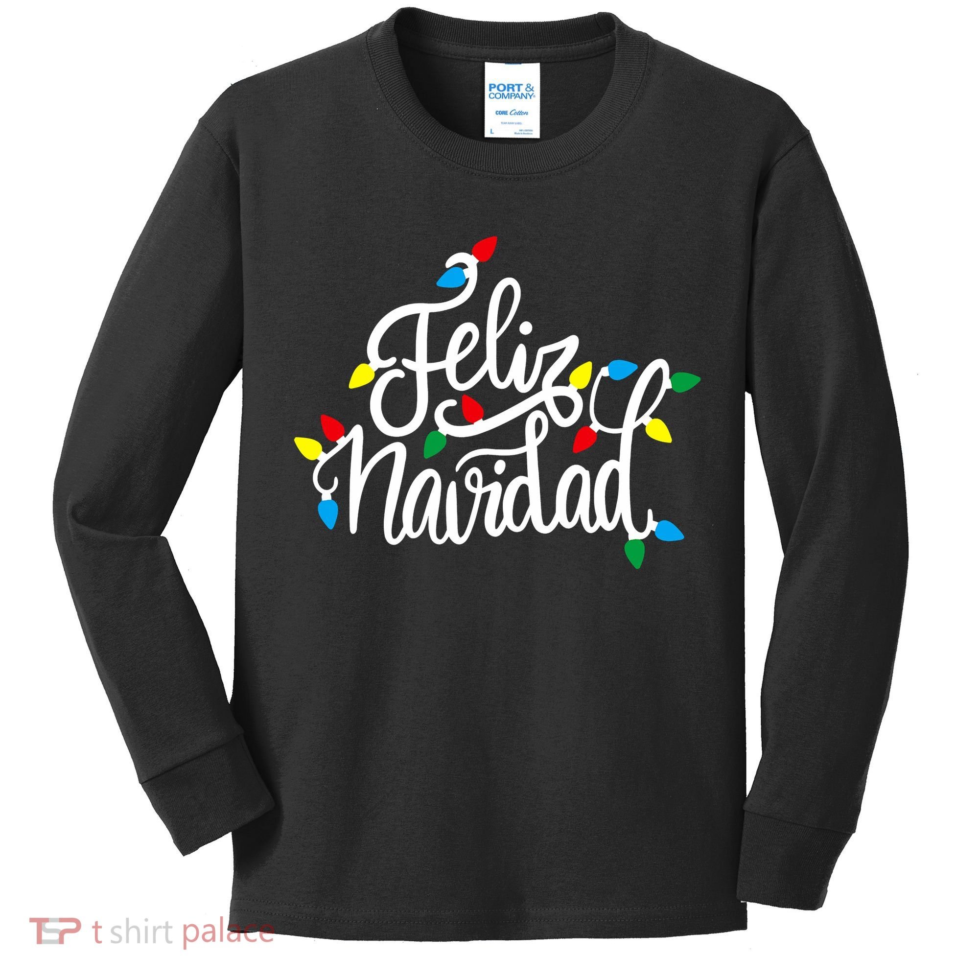 Feliz Navidad Funny Christmas Light Family Group Kids Long Sleeve Shirt