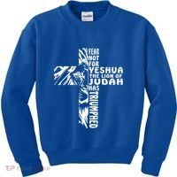 Fear Not For Yeshua The Lion Of Judah Has Triumphed Gift Kids Sweatshirt thumb 0