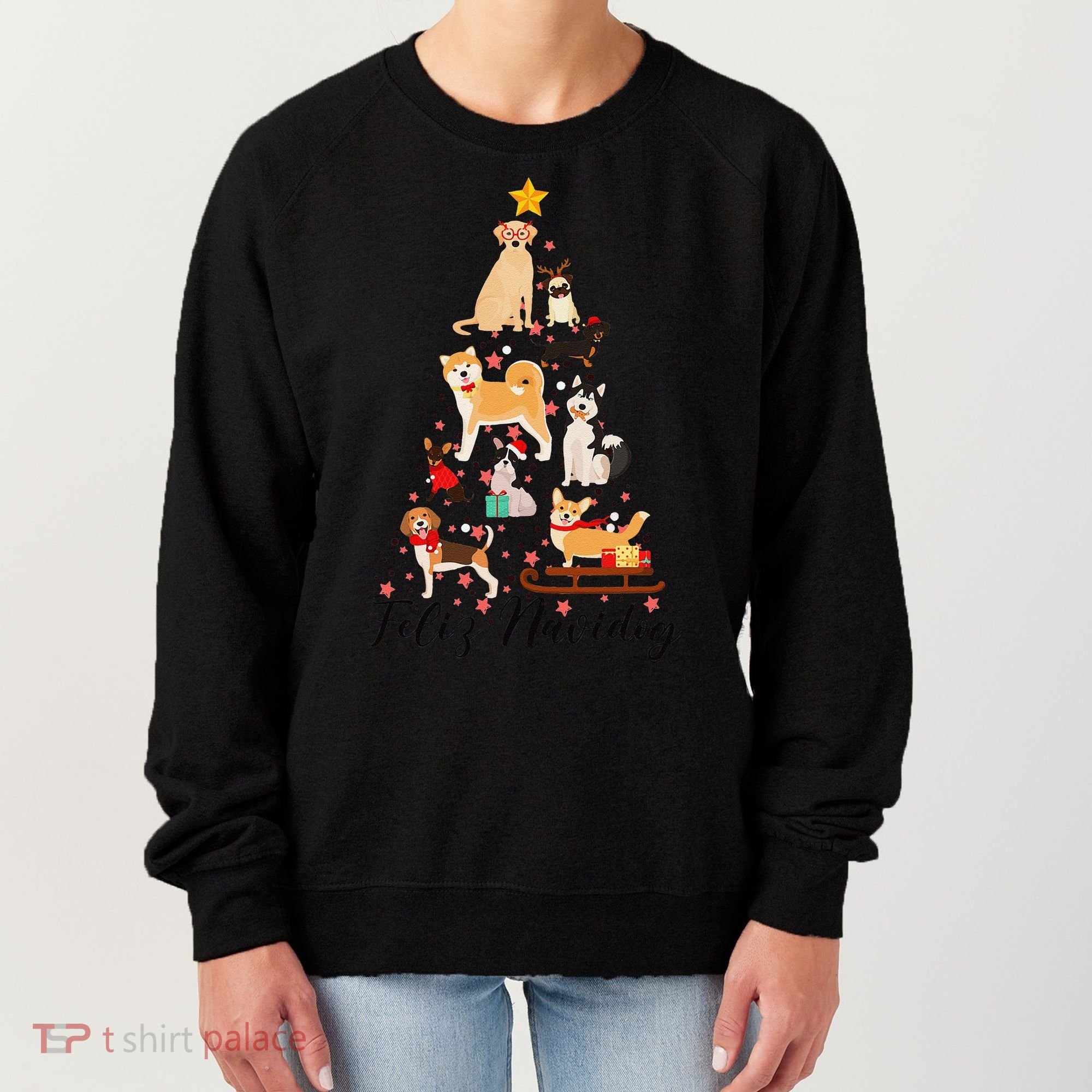 Feliz Navidog Funny Christmas Tree Lights Dog Lovers Gifts Women's Sweatshirt