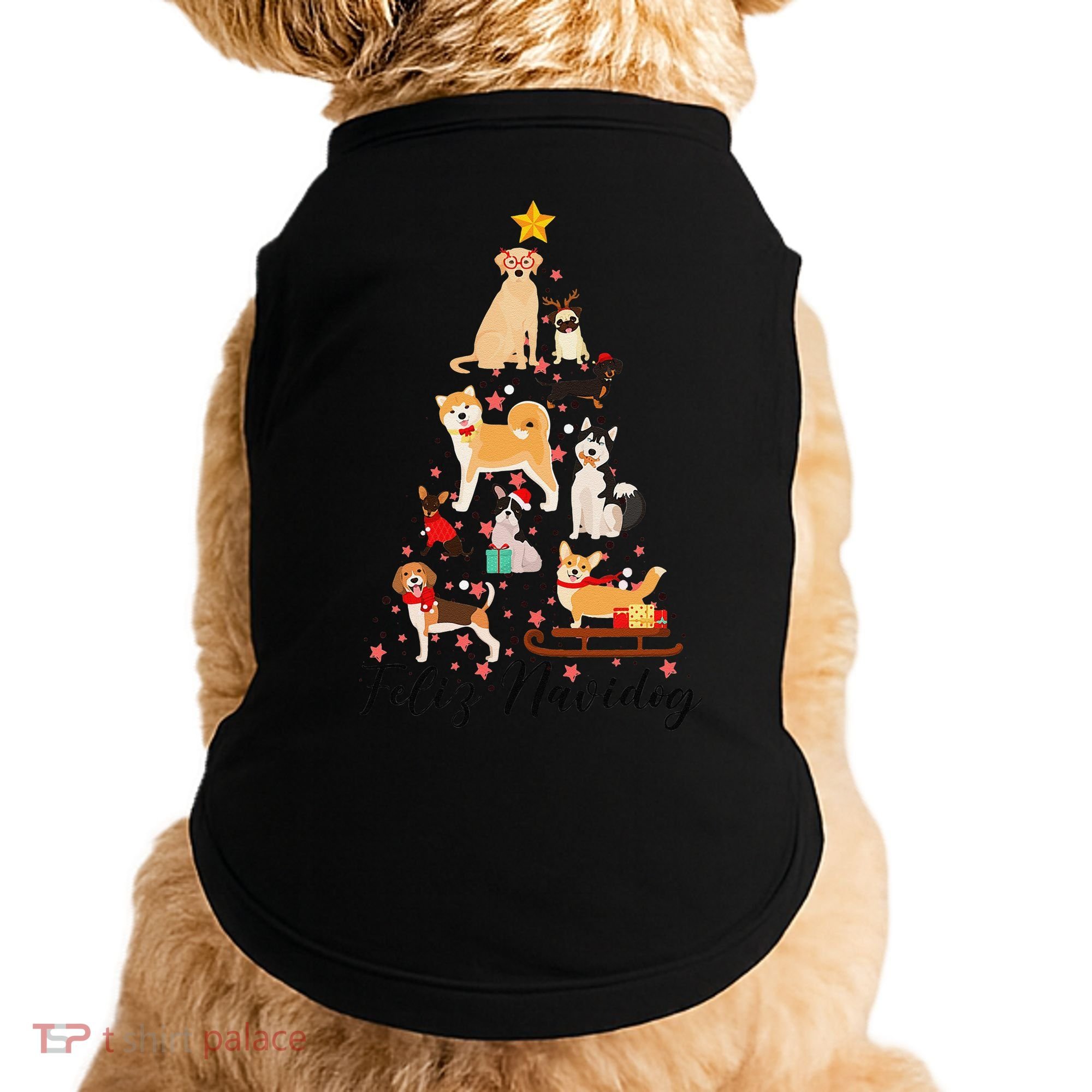 Feliz Navidog Funny Christmas Tree Lights Dog Lovers Gifts Doggie Tank