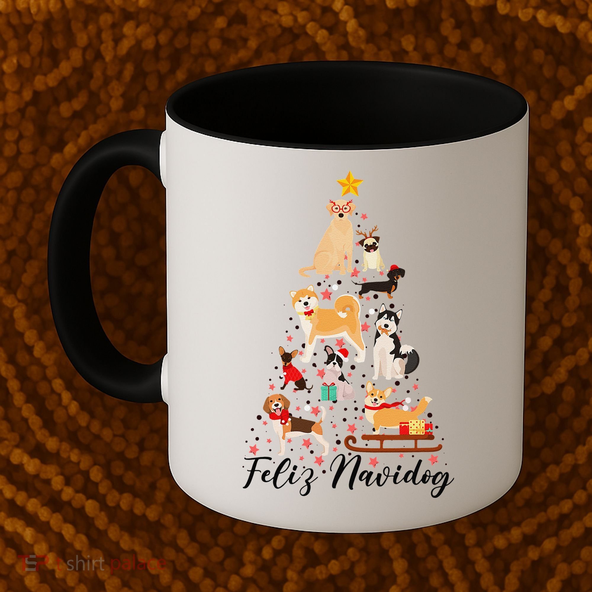 Feliz Navidog Funny Christmas Tree Lights Dog Lovers Gifts Coffee Mug