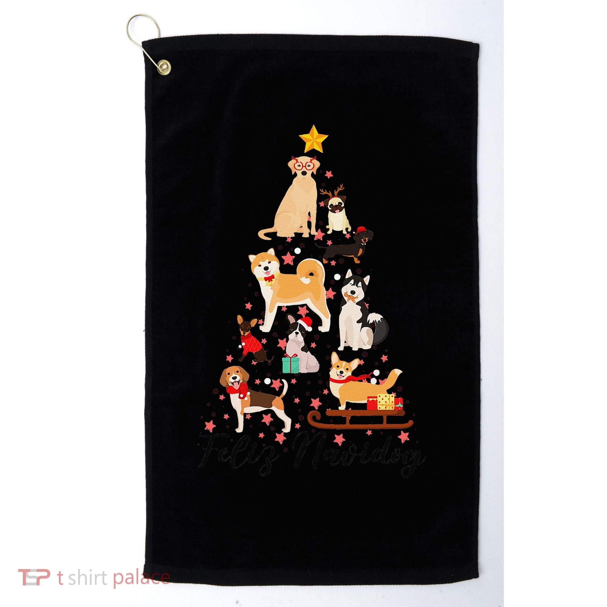Feliz Navidog Funny Christmas Tree Lights Dog Lovers Gifts Golf Towel