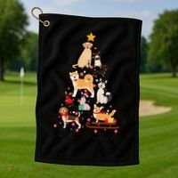 Feliz Navidog Funny Christmas Tree Lights Dog Lovers Gifts Golf Towel thumb 1