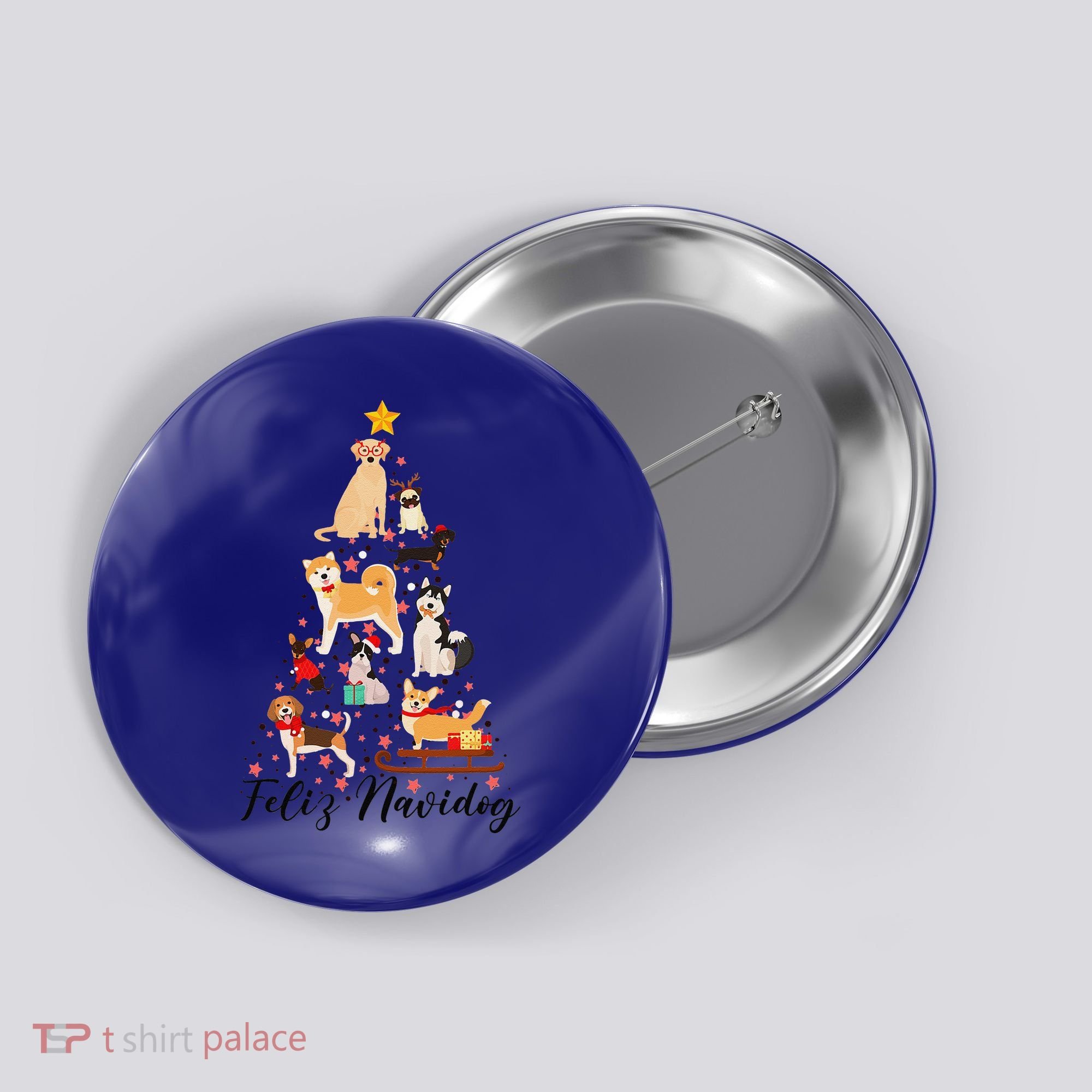 Feliz Navidog Funny Christmas Tree Lights Dog Lovers Gifts Button