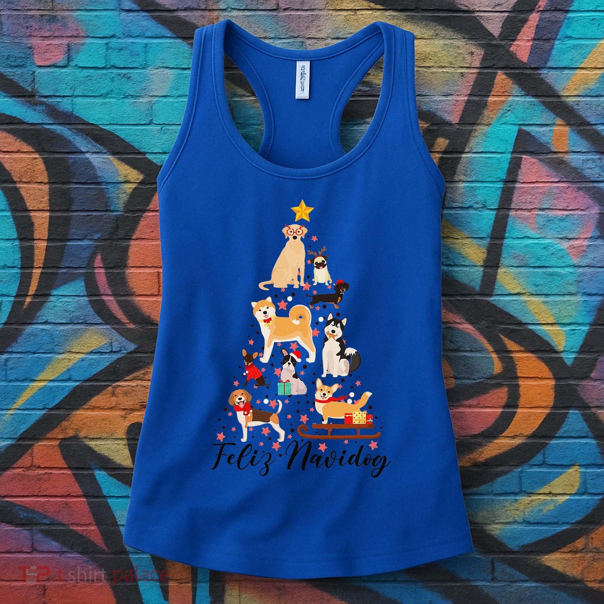 Feliz Navidog Funny Christmas Tree Lights Dog Lovers Gifts Women's Tank Top