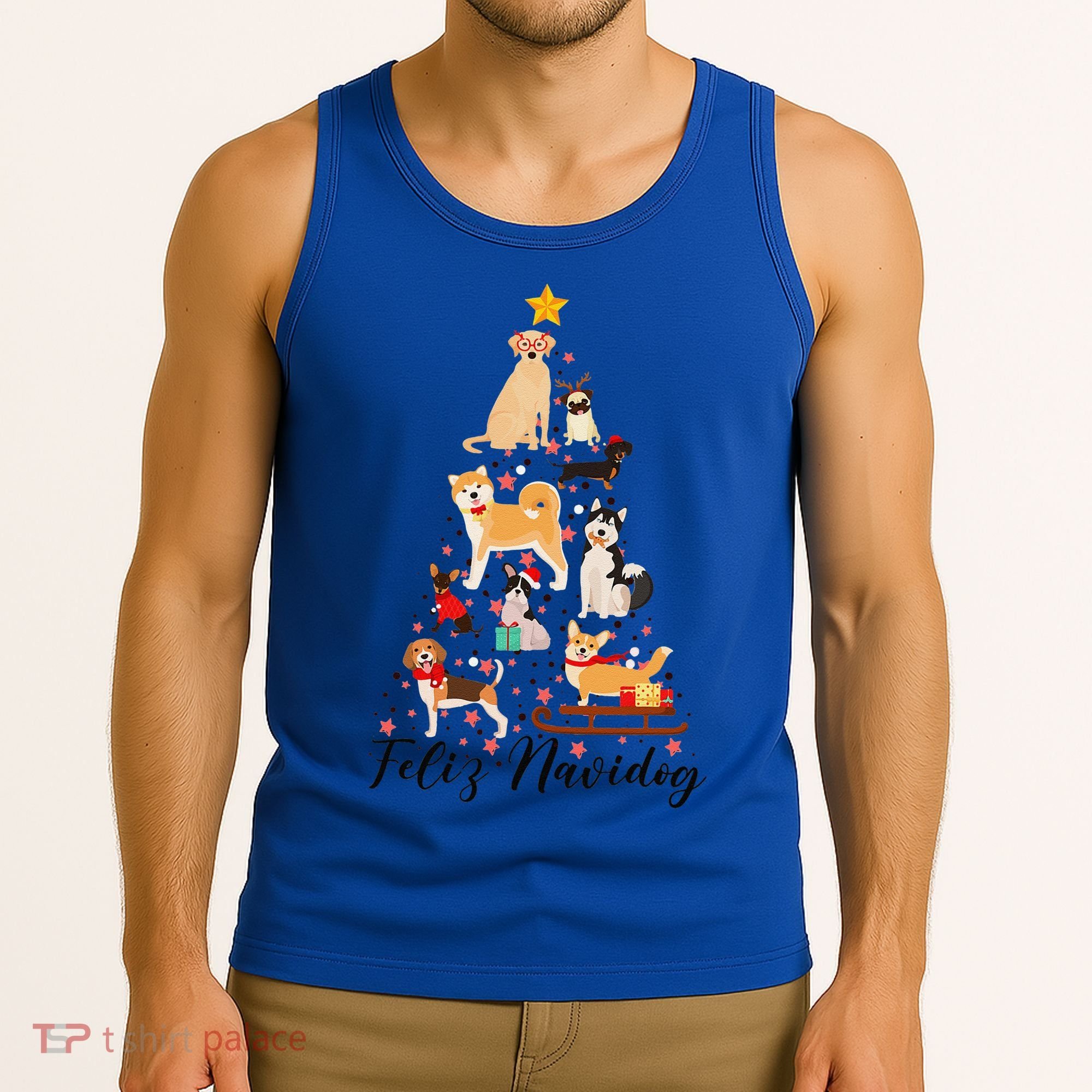 Feliz Navidog Funny Christmas Tree Lights Dog Lovers Gifts Tank Top