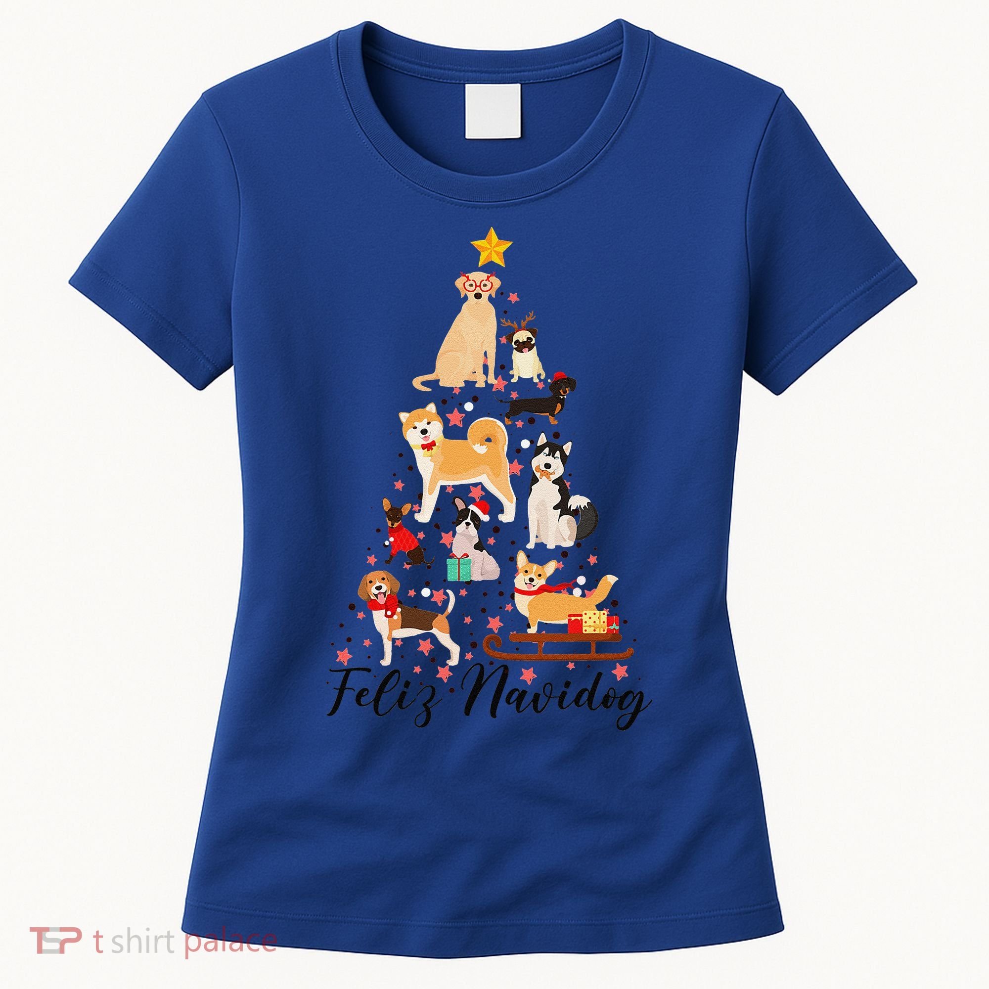 Feliz Navidog Funny Christmas Tree Lights Dog Lovers Gifts Women's T-Shirt