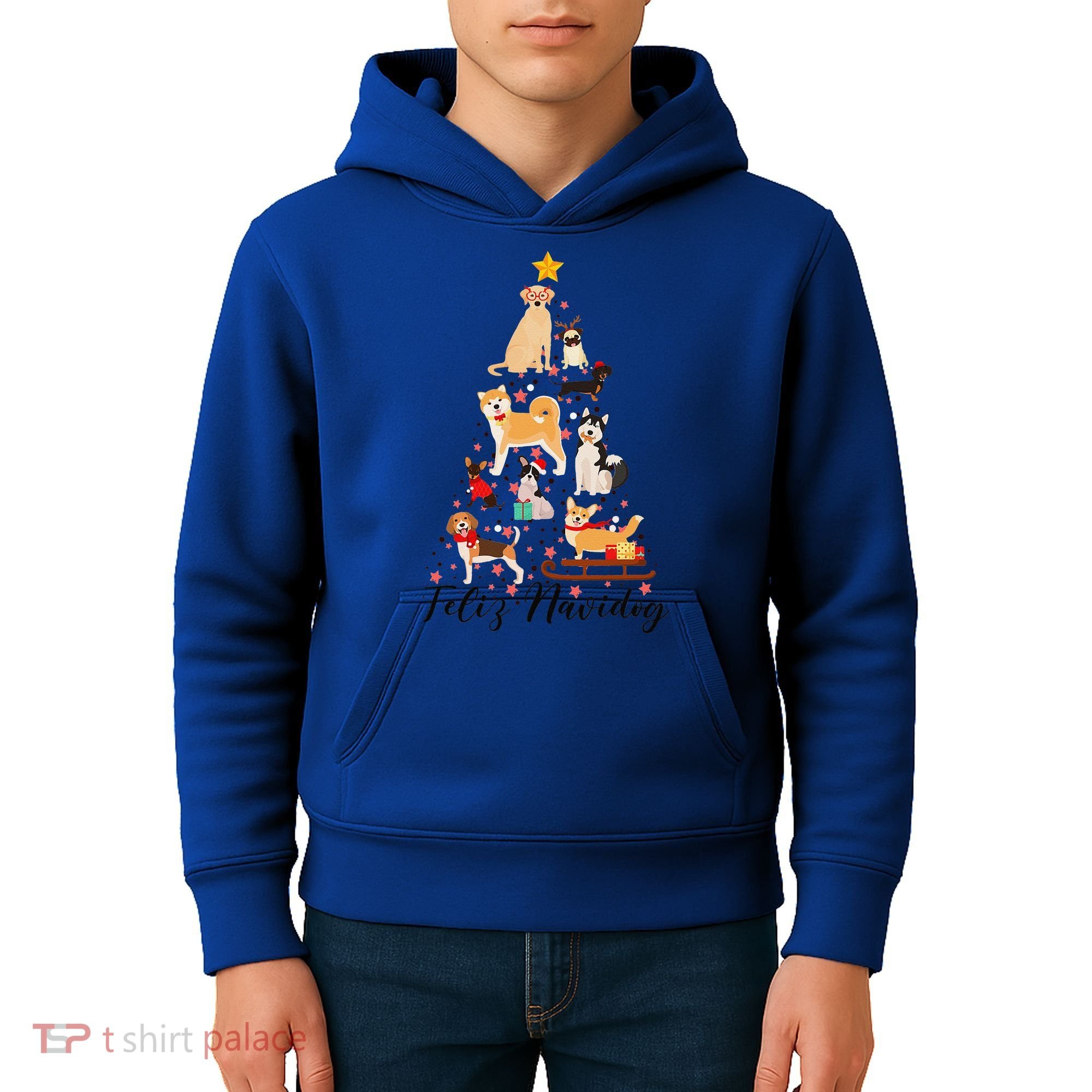 Feliz Navidog Funny Christmas Tree Lights Dog Lovers Gifts Kids Hoodie