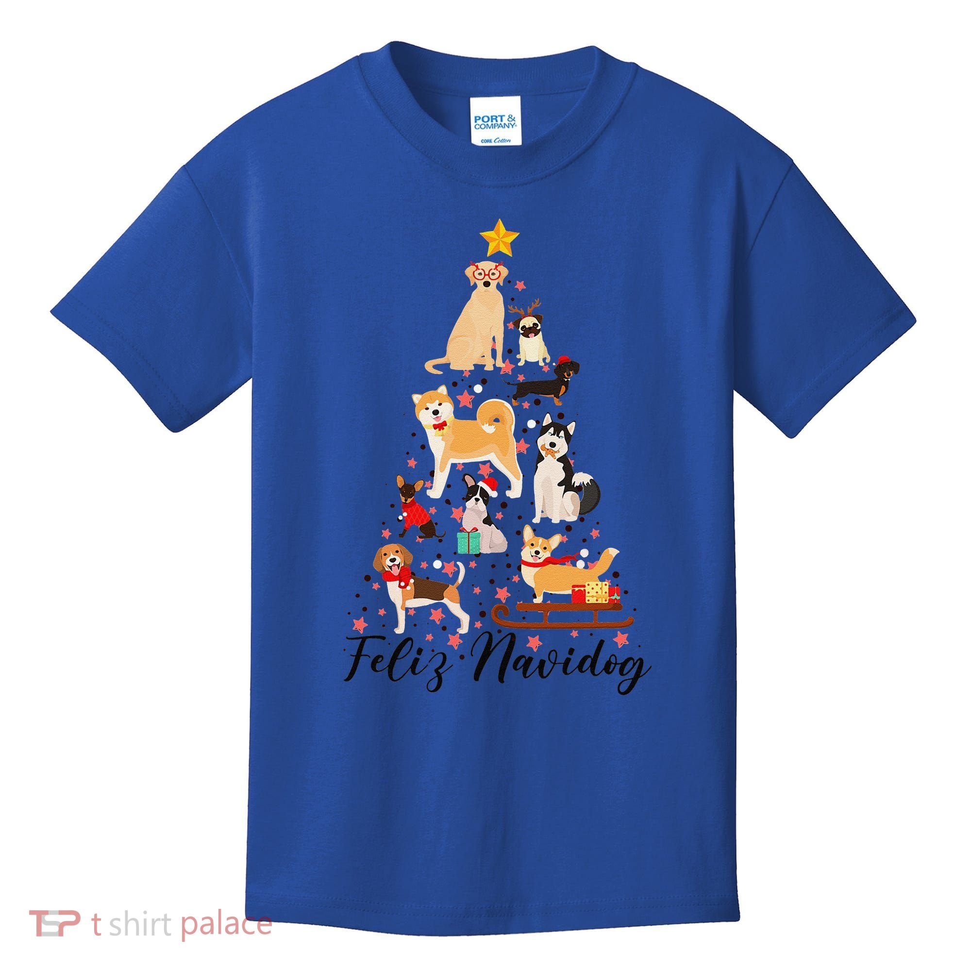 Feliz Navidog Funny Christmas Tree Lights Dog Lovers Gifts Kids T-Shirt