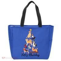 Feliz Navidog Funny Christmas Tree Lights Dog Lovers Gifts Tote Bag thumb 0