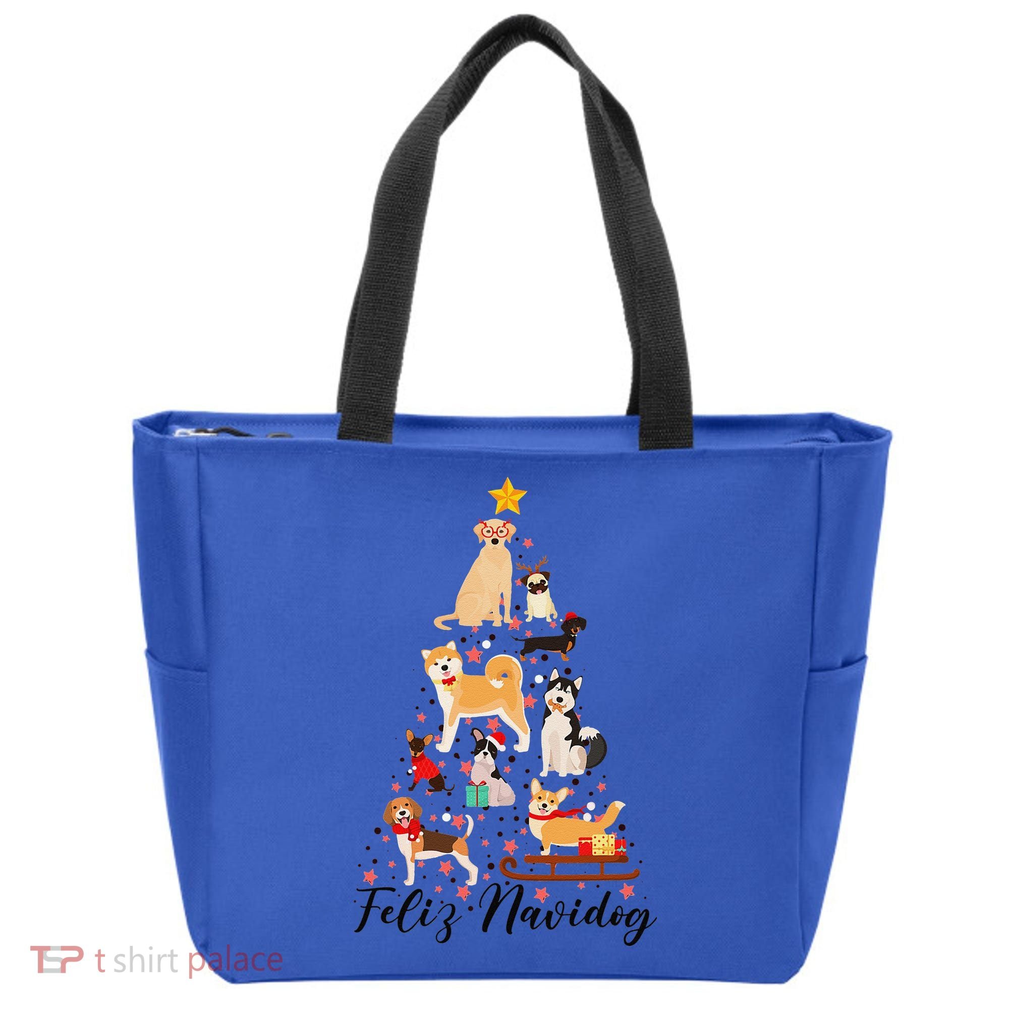 Feliz Navidog Funny Christmas Tree Lights Dog Lovers Gifts Tote Bag