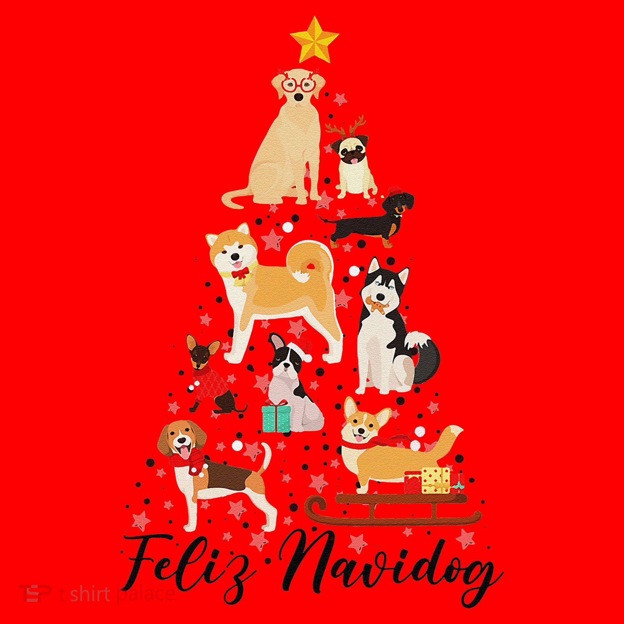 Feliz Navidog Funny Christmas Tree Lights Dog Lovers Gifts Santa Hat