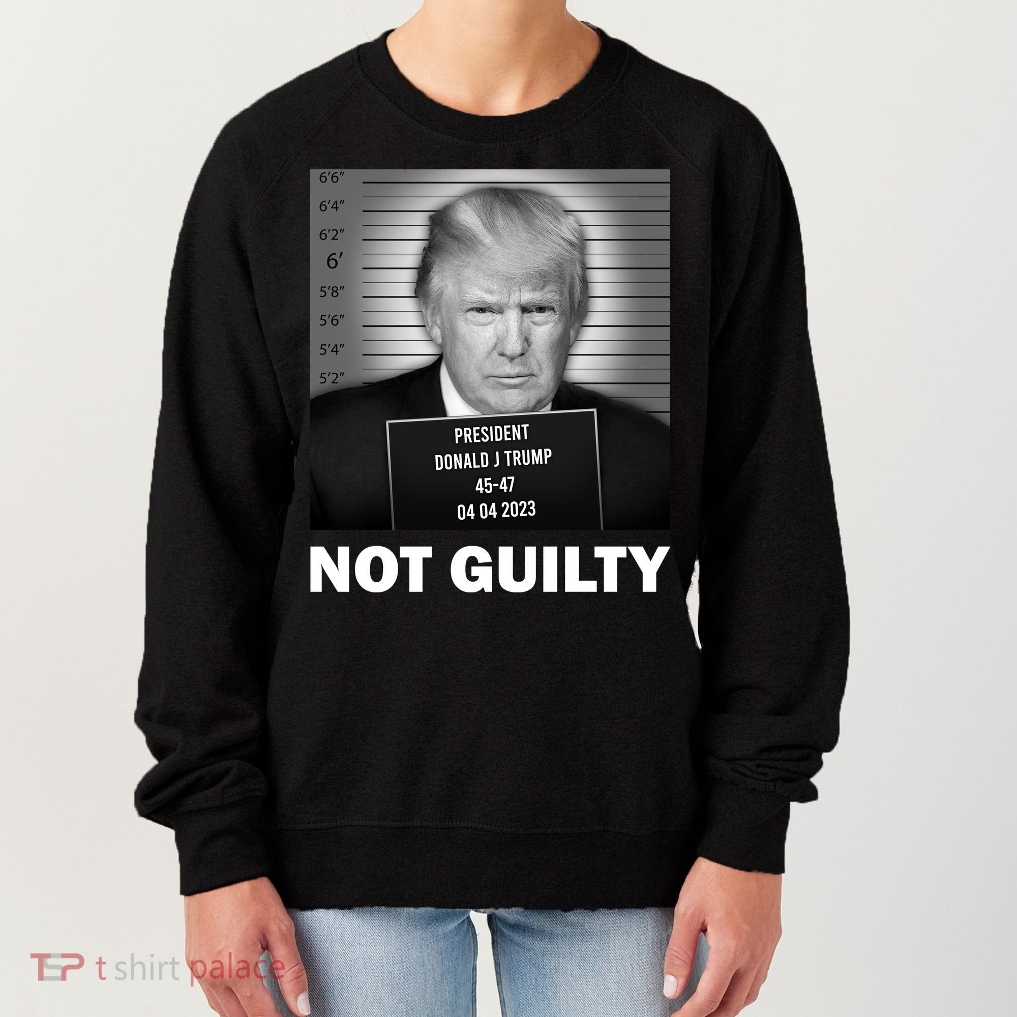 Funny Not Guilty Trump Mug Shot Women's Sweatshirt