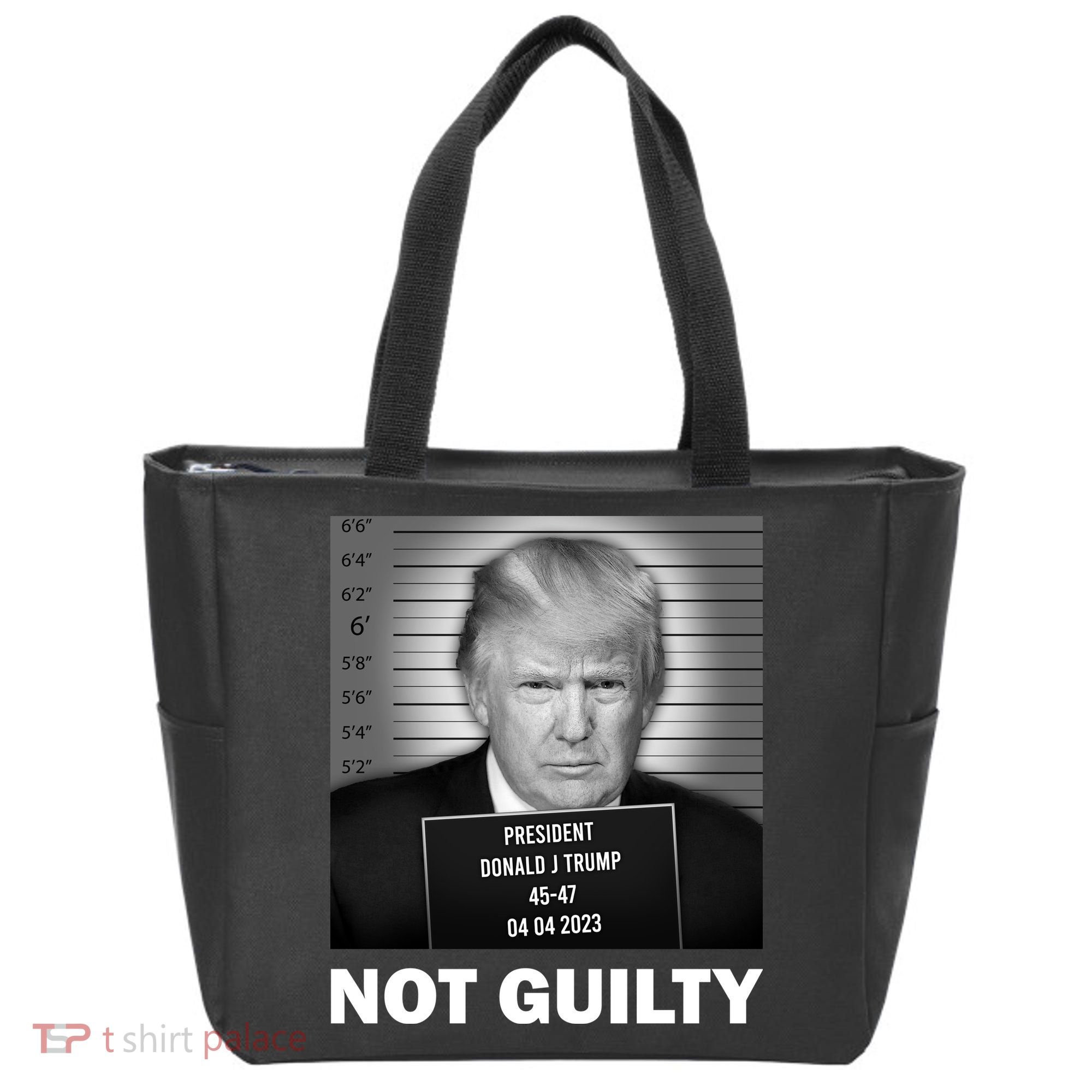 Funny Not Guilty Trump Mug Shot Tote Bag