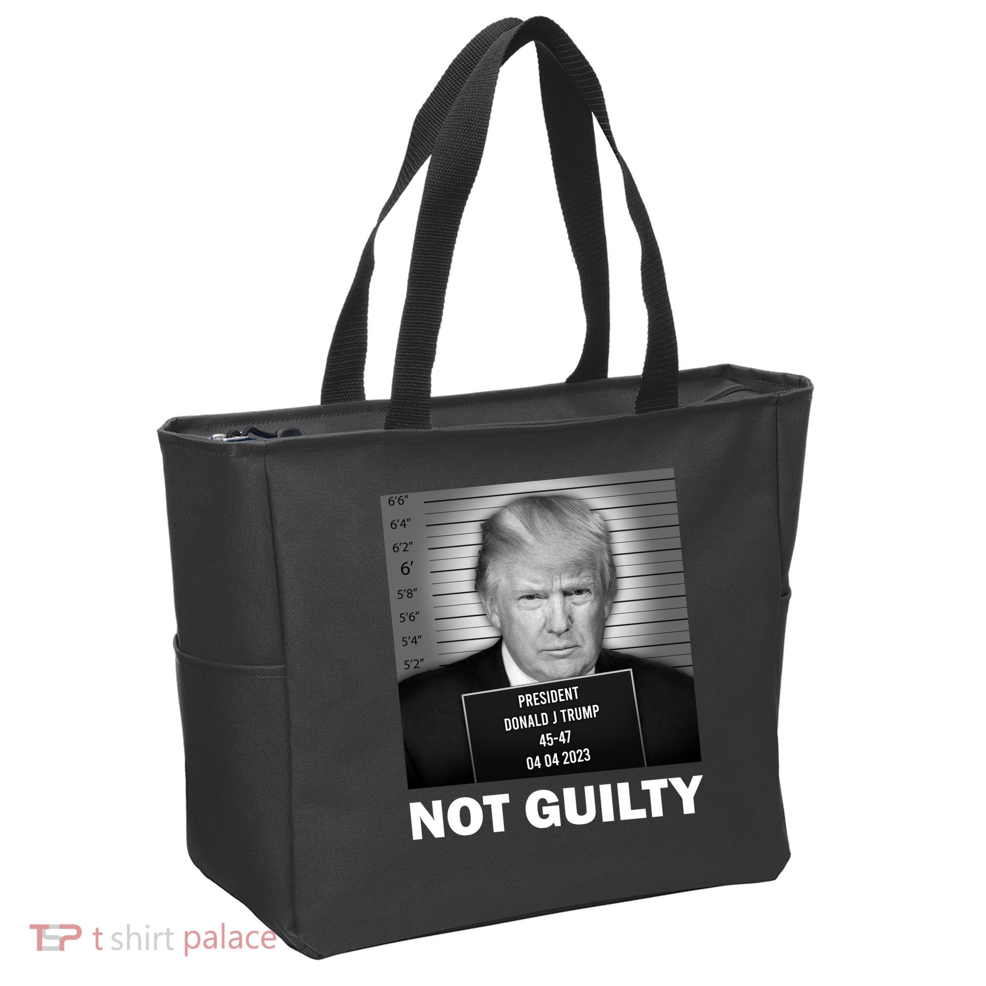 Funny Not Guilty Trump Mug Shot Tote Bag
