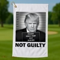 Funny Not Guilty Trump Mug Shot Golf Towel thumb 1