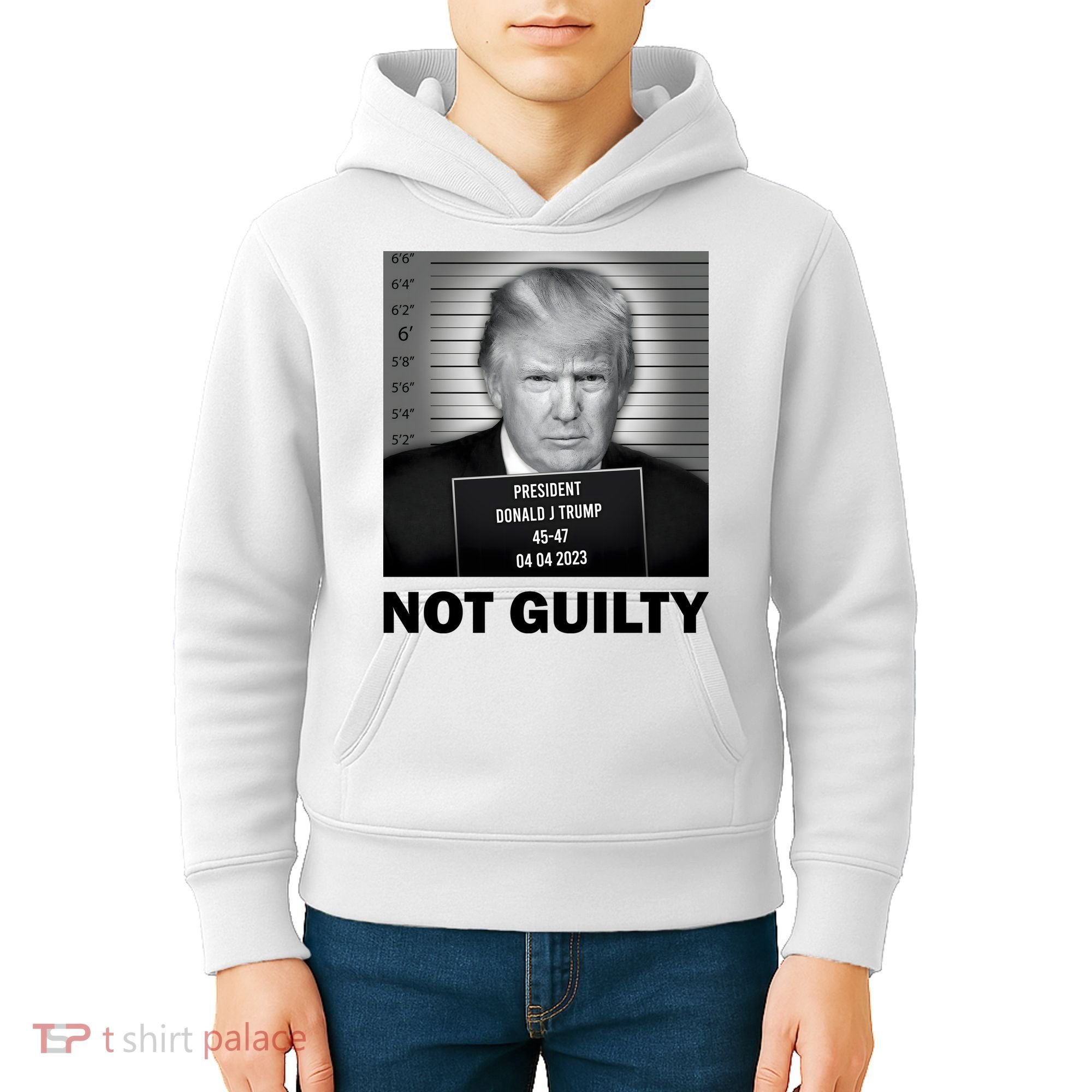 Funny Not Guilty Trump Mug Shot Kids Hoodie