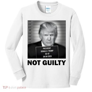Funny Not Guilty Trump Mug Shot Kids Long Sleeve Shirt