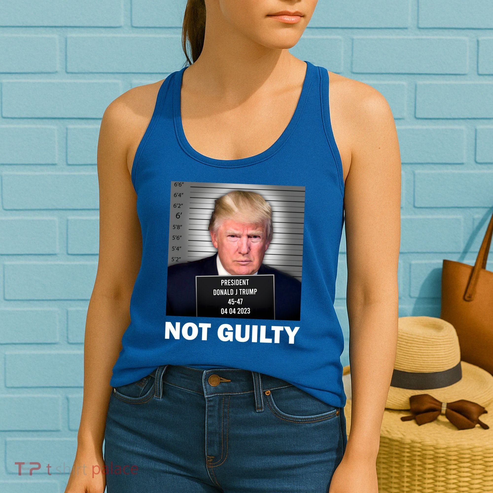 Funny Not Guilty Donald Trump Mug Shot Women's Tank Top