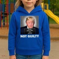 Funny Not Guilty Donald Trump Mug Shot Kids Hoodie thumb 3