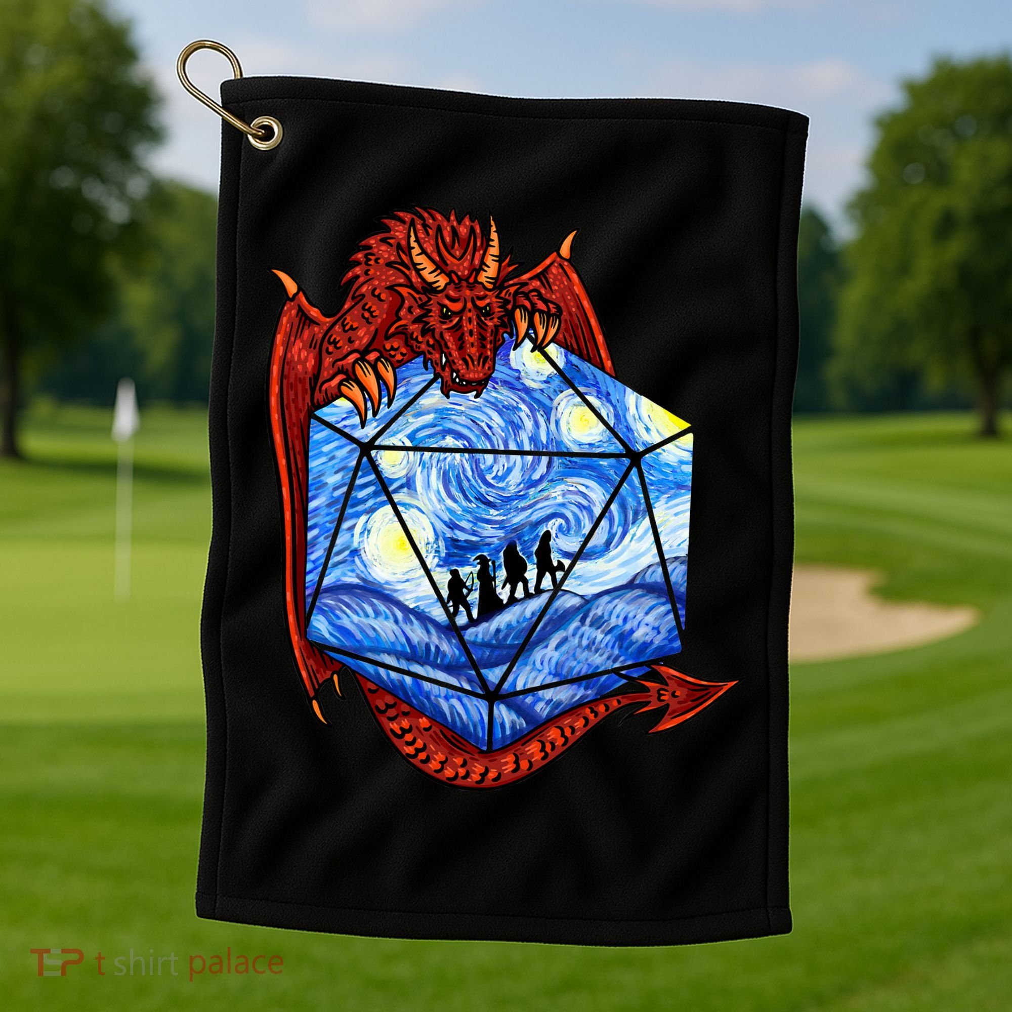 Funny Nerdy Gamer Fantasy Art Starry Night Golf Towel