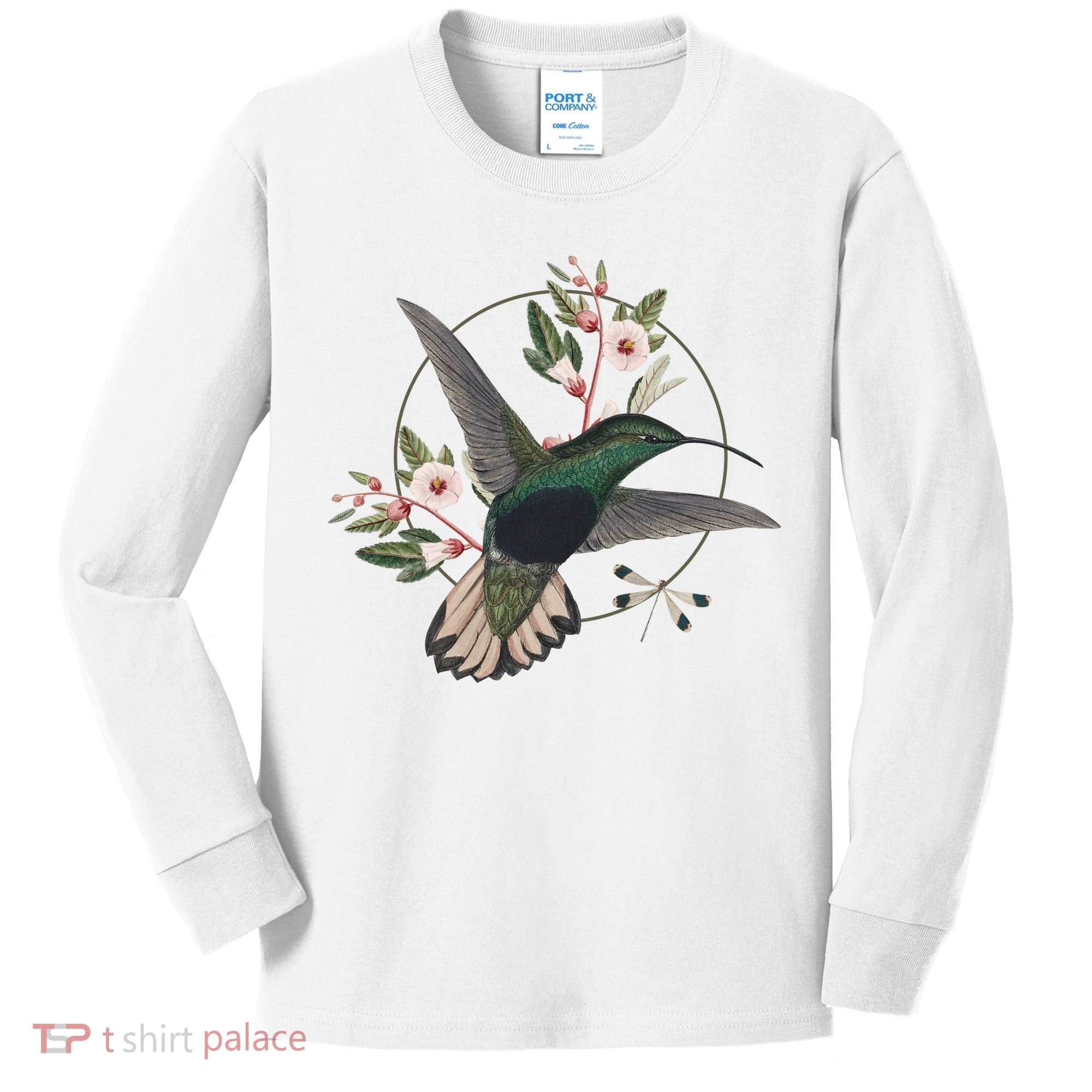 Floral Nature Hummingbird Kids Long Sleeve Shirt