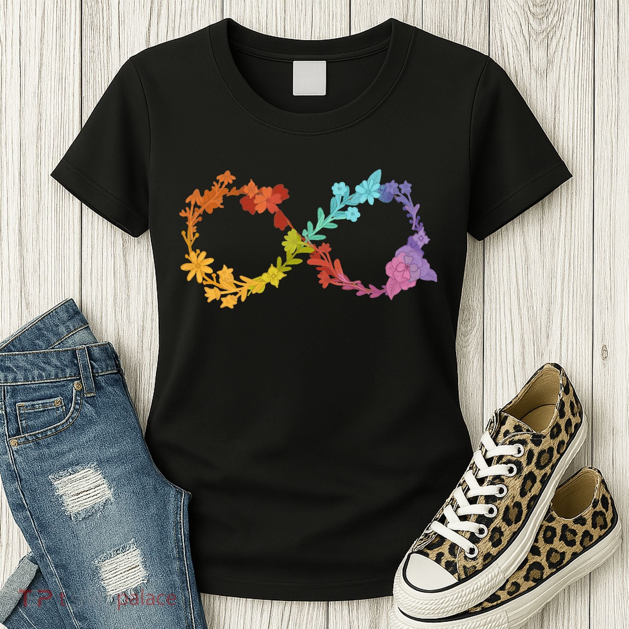 Floral Neurodiversity Infinity Symbol Autism Awareness Women's T-Shirt