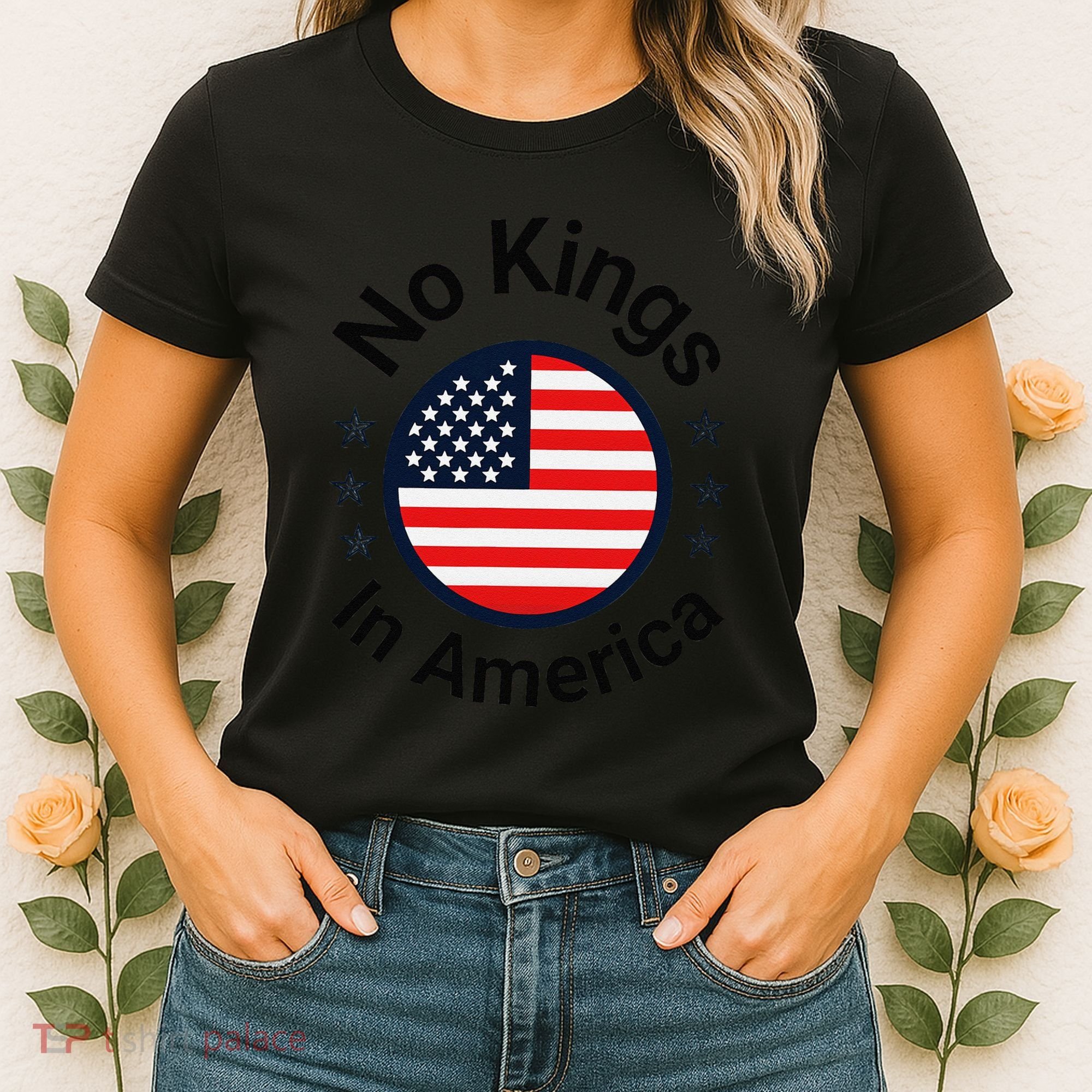 Funny No Kings In America Flag Protest Save Democracy Women's T-Shirt