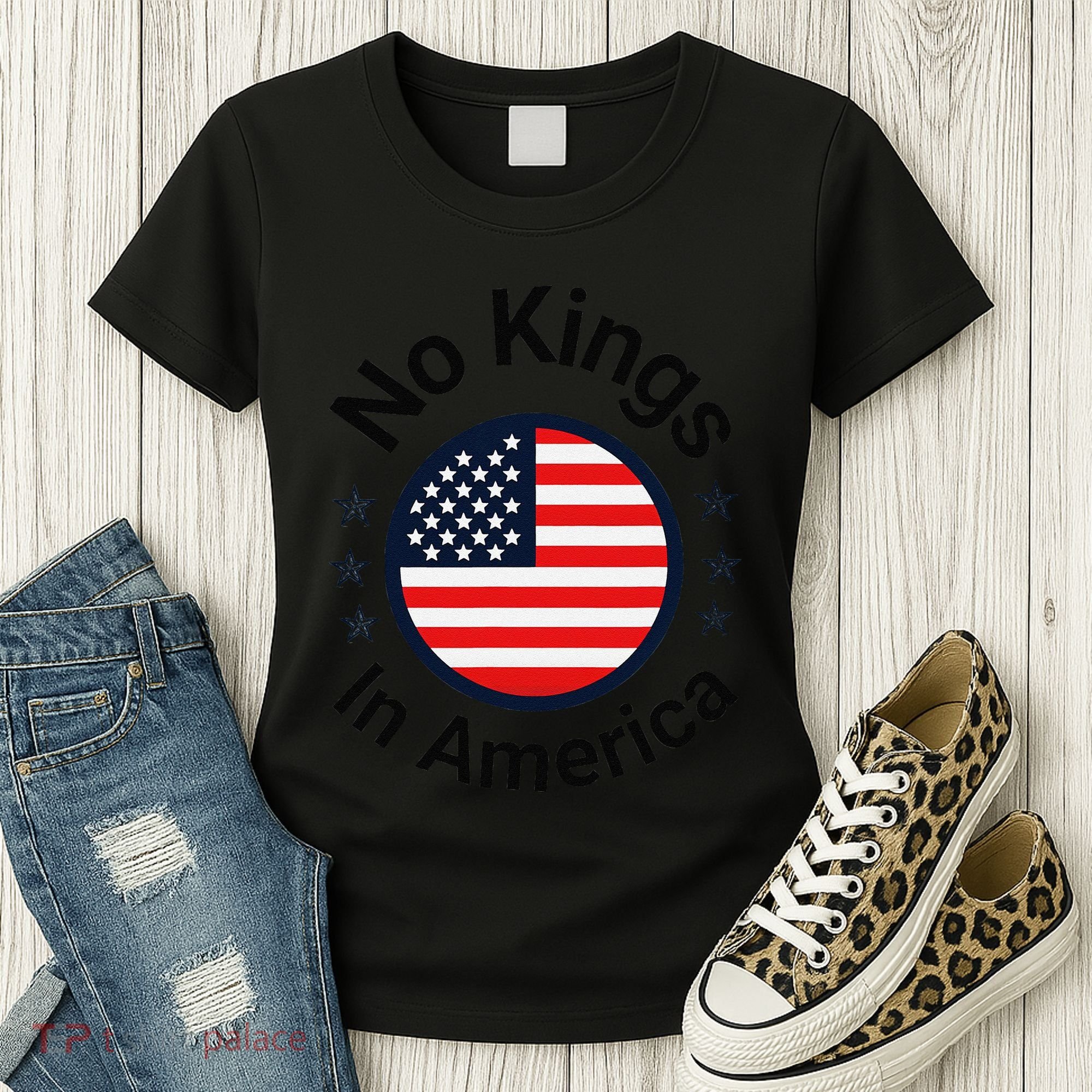 Funny No Kings In America Flag Protest Save Democracy Women's T-Shirt