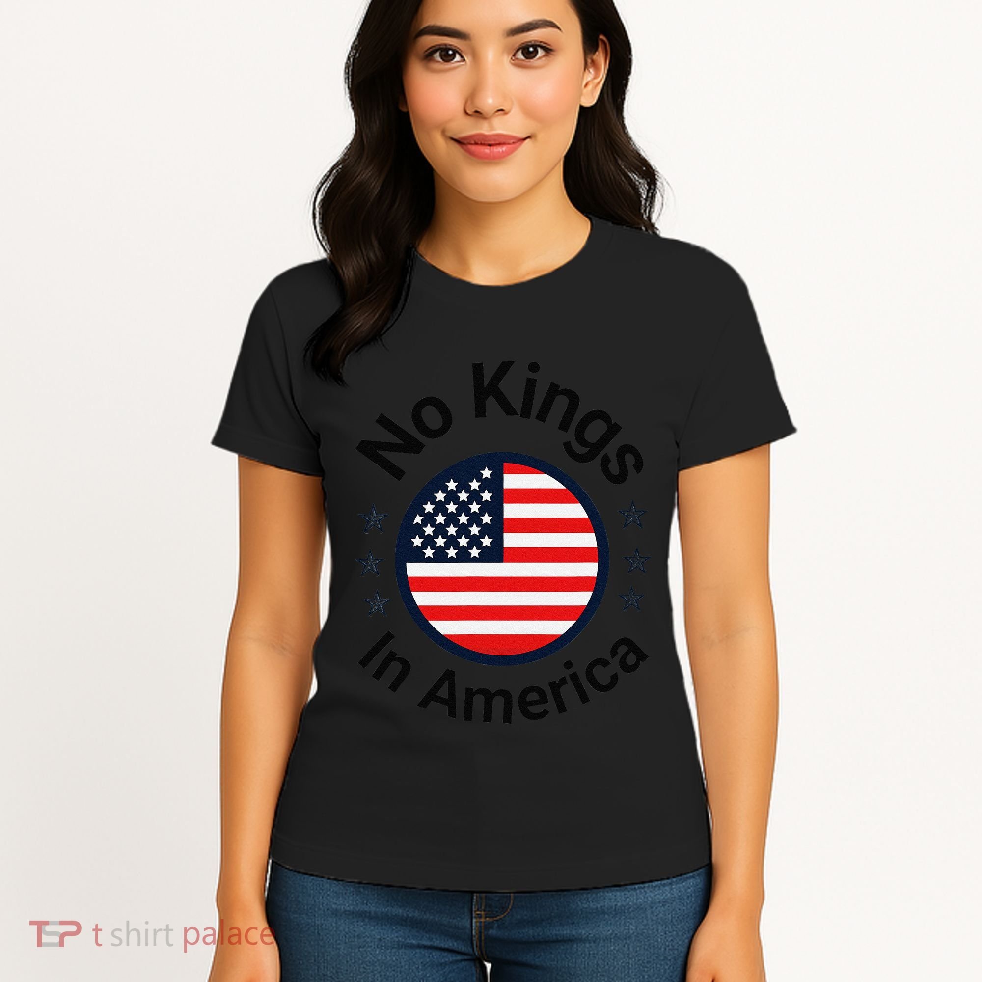 Funny No Kings In America Flag Protest Save Democracy Women's T-Shirt