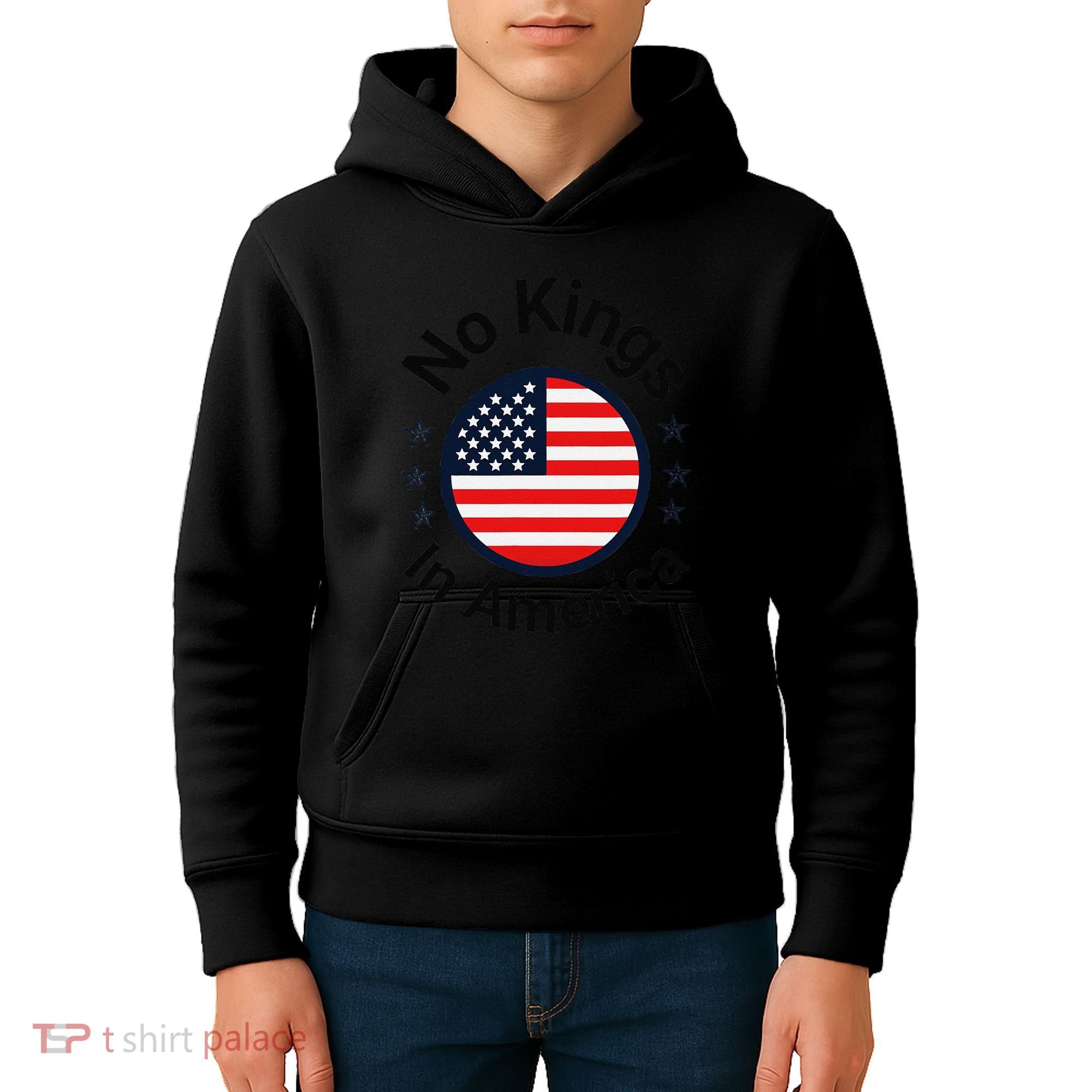 Funny No Kings In America Flag Protest Save Democracy Kids Hoodie