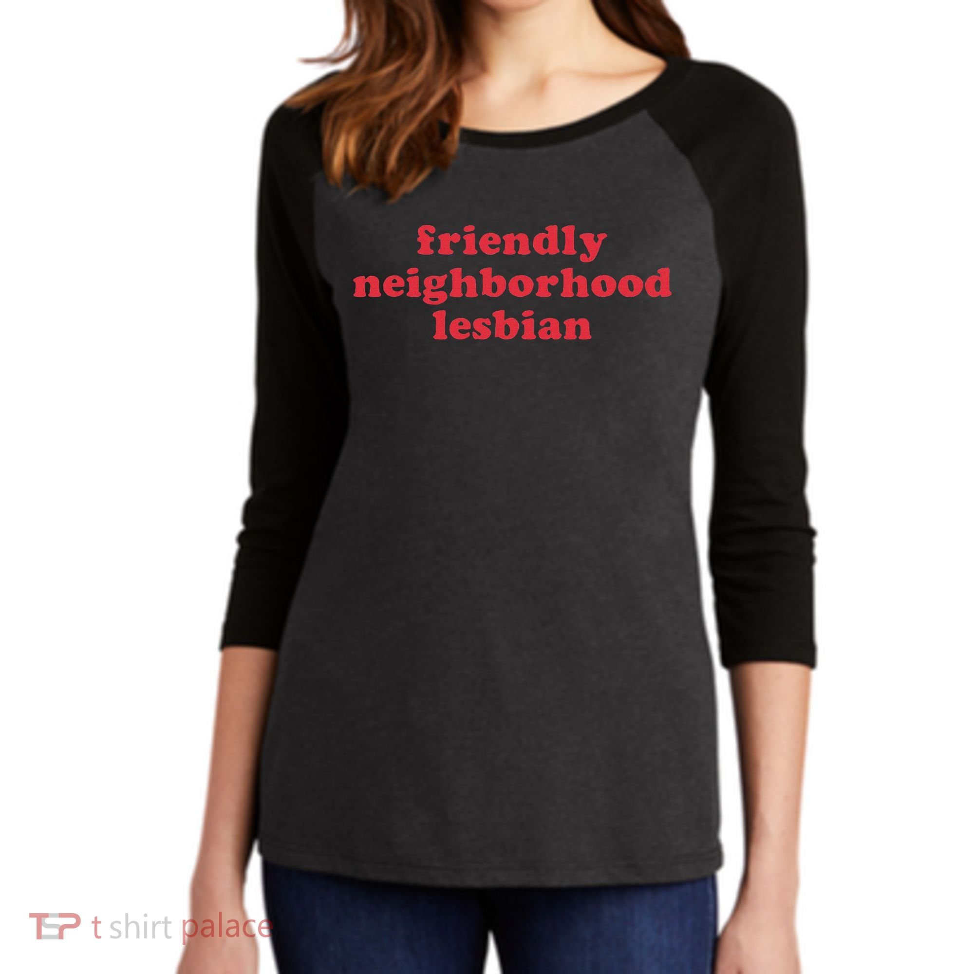 Friendly Neighborhood Lesbian Pride Women's Tri-Blend 3/4-Sleeve Raglan Shirt