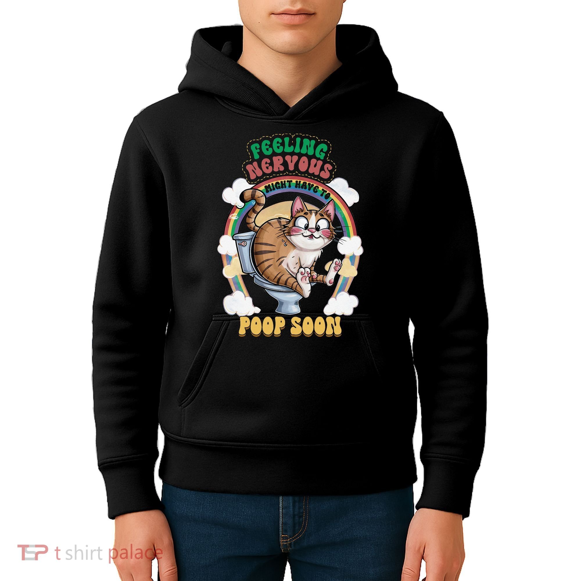Feeling Nervous Might Have To Po Op Soon Meme Cat Saying Kids Hoodie