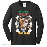 Feeling Nervous Might Have To Po Op Soon Meme Cat Saying Kids Long Sleeve Shirt thumb 0
