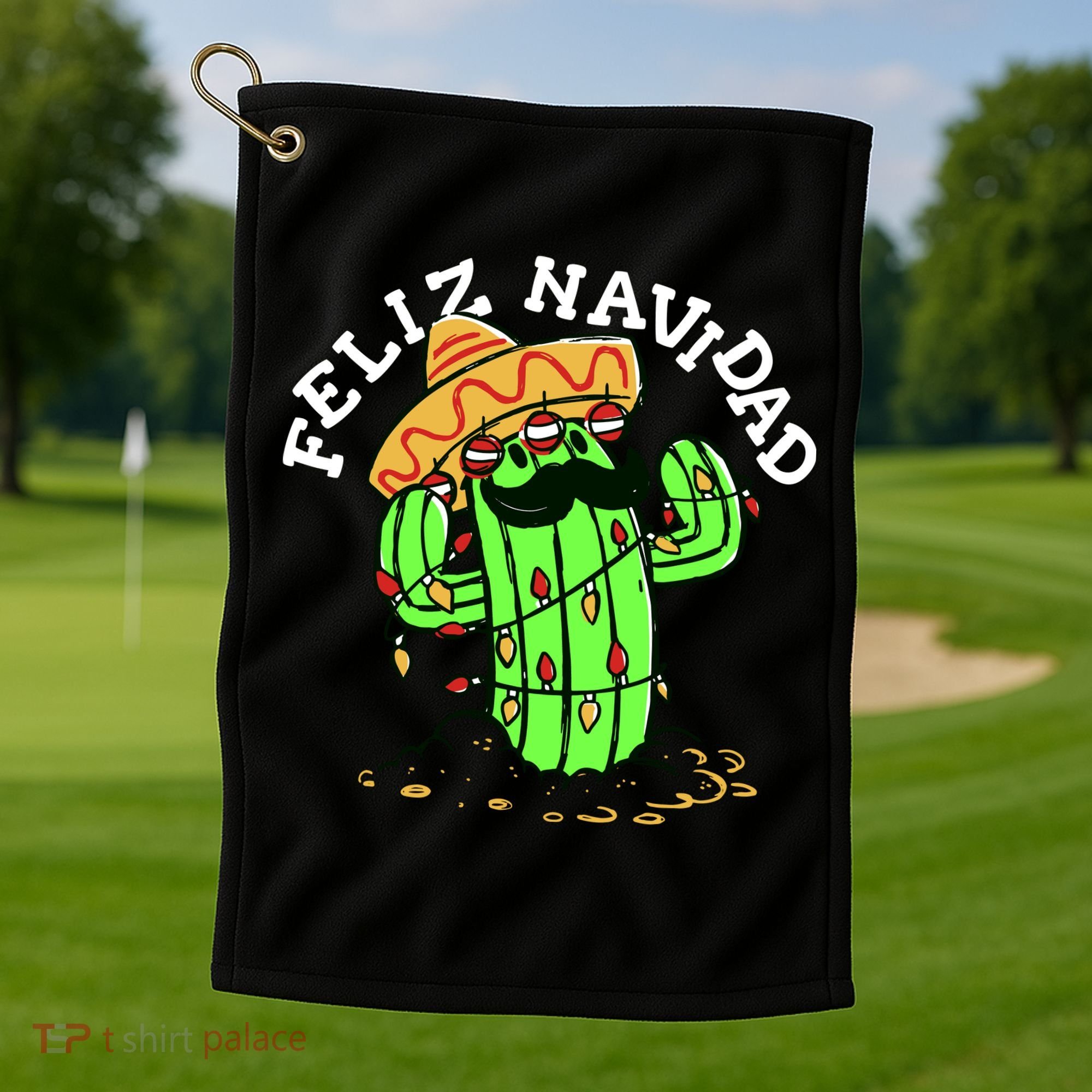 Feliz Navidad Merry Christmas Cactus Funny Humor Spanish Golf Towel
