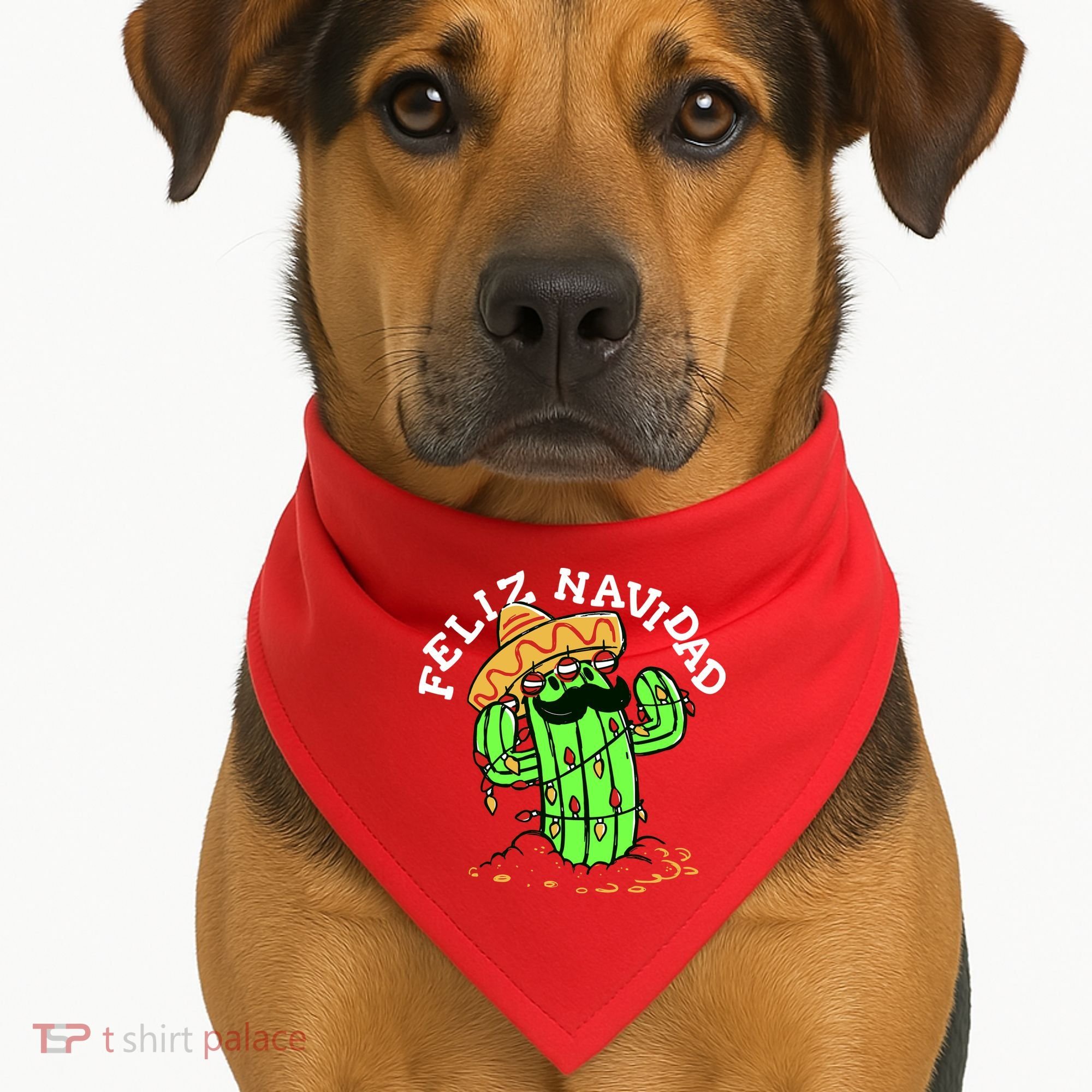 Feliz Navidad Merry Christmas Cactus Funny Humor Spanish USA-Made Doggie Bandana