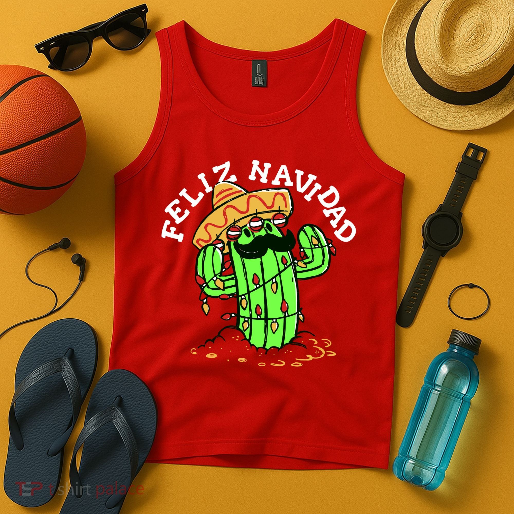 Feliz Navidad Merry Christmas Cactus Funny Humor Spanish Tank Top