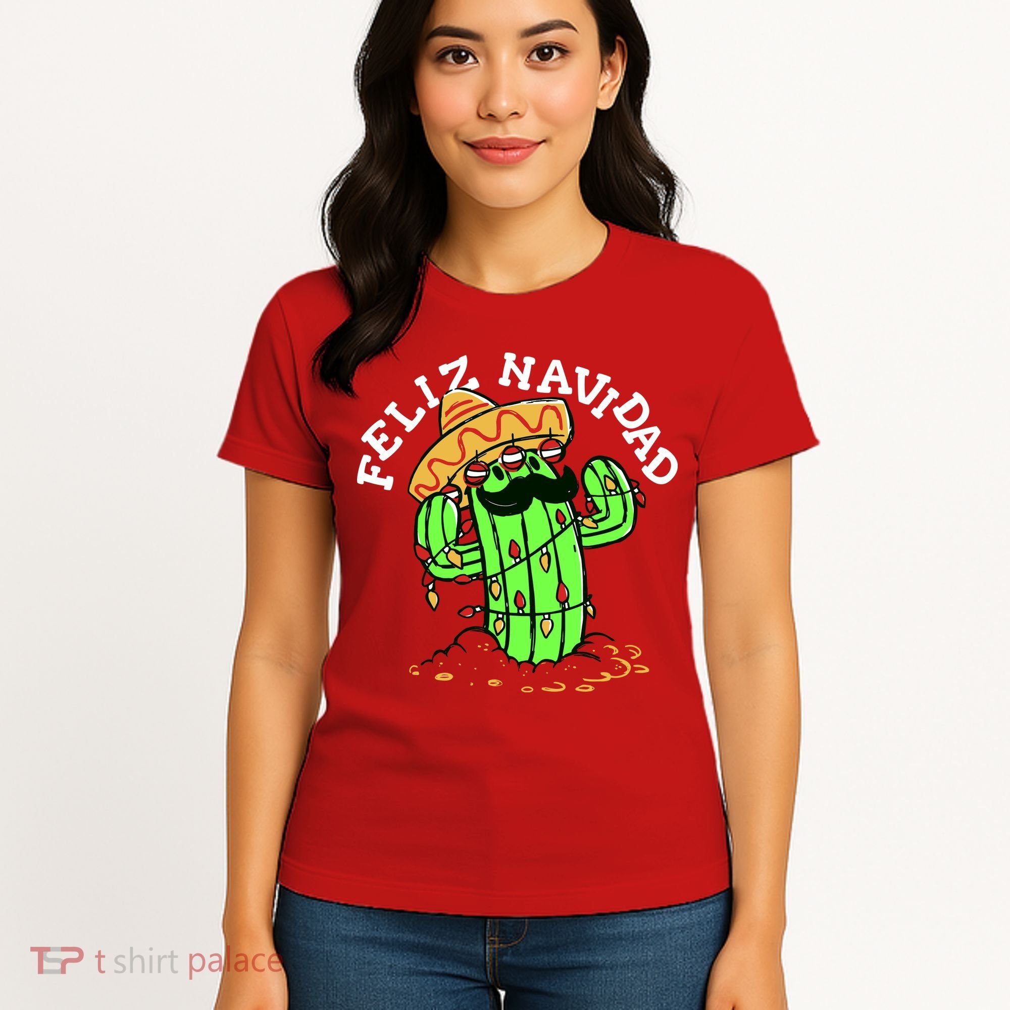 Feliz Navidad Merry Christmas Cactus Funny Humor Spanish Women's T-Shirt
