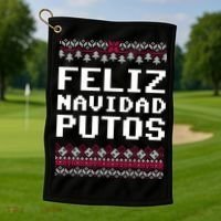 Feliz Navidad Mexican Ugly Christmas Sweater Funny Gift Golf Towel thumb 1